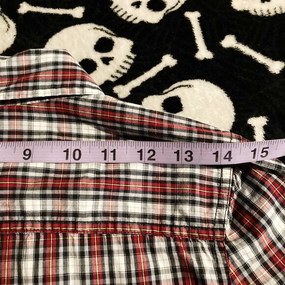JACOB Black red white plaid button-down shirt ~ Vintage Y2K SMALL MEDIUM blouse - Picture 13 of 16